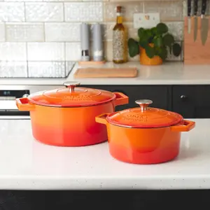 Cast Iron Casserole Set of 2 20cm & 26cm / 2.8L & 5.8L Dishes Oven Proof Enamelled Cast Iron Pans with Lids