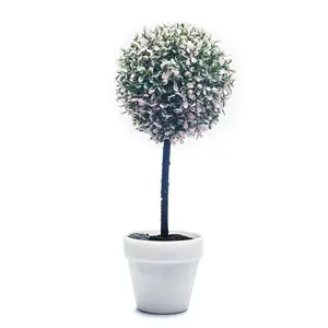 URBNLIVING 41cm Height 2pcs Pink Decorative Artificial Outdoor Ball Plant Tree Pot Colour