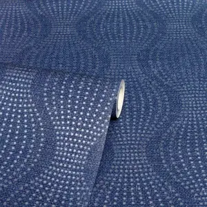 Arthouse Calico Spot Dots Navy Blue Metallic Embossed Textured Vinyl Wallpaper