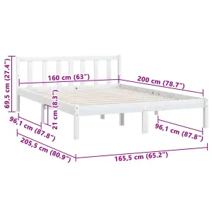 vidaXL Bed Frame White Solid Pinewood 160x200 cm