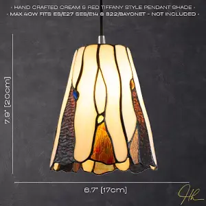 Traditional Amber Stained Glass Tiffany Pendant Light Shade with Coloured Gems