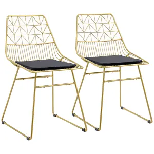 HOMCOM Dining Chairs Set of 2, Metal Wire Kitchen Chairs with Back, Gold Tone