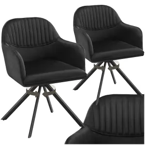 Armchair Lona - 360 swivel, high backrest, plush upholstery, slim steel legs - black/black