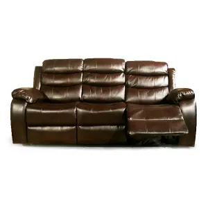 Venlo Brown Leather Like Manual Reclining 3 Seater Sofa