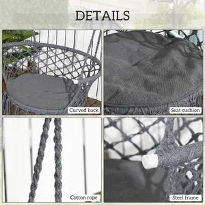 Outsunny Hanging Hammock Chair Macrame Seat for Outdoor Patio Garden Dark Grey