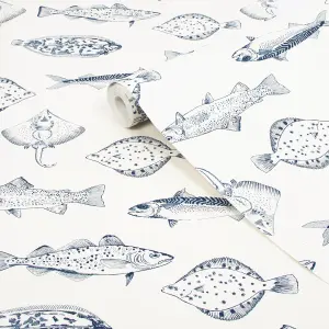 Joules Blue Fish Smooth Wallpaper Sample