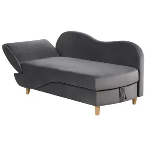 Left Hand Velvet Chaise Lounge with Storage Dark Grey MERI II