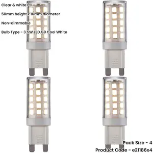 4 PACK Clear & White 3.5W G9 SMD LED Light Bulb - Non-dimmable Cool White - 400lm 4000k