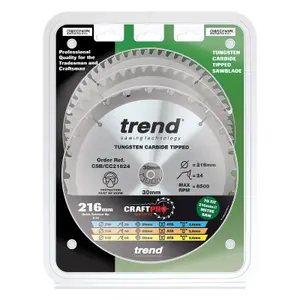 Trend CraftPro Mitre Saw Blade 216 x 30mm x 24T/48T/60T (Pack 3)