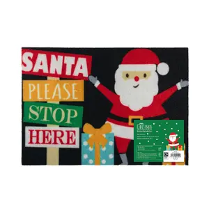 JVL Christmas Machine Washable Door Mat - 40x57cm - Santa