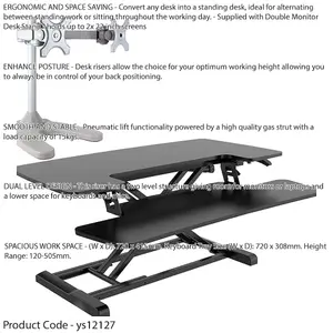 71cm Height Adjustable Sit Stand Desk Converter with Twin Monitor Mount