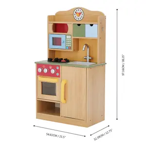 Teamson Kids Little Chef Florence Classic Interactive Wooden Play Kitchen, Wood Grain