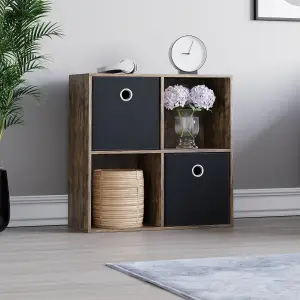 Vida Designs Durham Dark Wood 2x2 Cube Storage Unit & Set of 2 Black Foldable Cube Storage Baskets