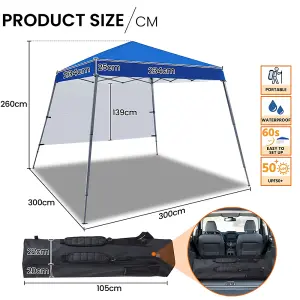 Yaheetech Blue 3x3m Pop-up Gazebo with Side Panel