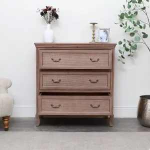 Melody Maison Wooden 3 Drawer Chest Of Drawers - Hessian Range