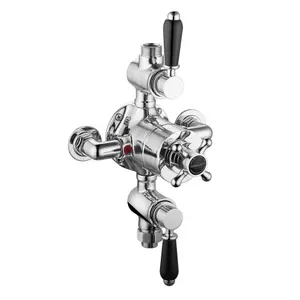 ENKI Downton Chrome Black Traditional 2-Outlet Brass Thermostatic Triple Shower Valve T67