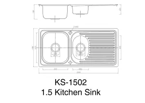 Dihl Stainless Steel Kitchen Sink with Drainer & Waste 1.5 Bowls 1502