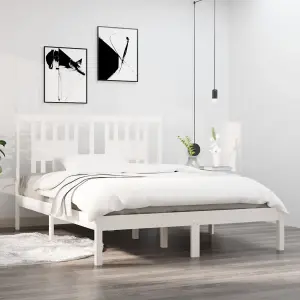 Berkfield Bed Frame White Solid Wood 120x190 cm 4FT Small Double