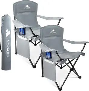 Voyager Folding Camping Chair 2-Pack, Lightweight with Pocket and Drinks Holder -  Dark Grey