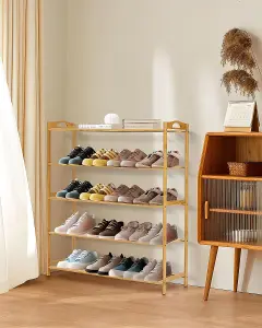 MantraRaj 4 Tier Bamboo Shoe Rack Storage Shelf Footwear Rack Wooden Storage Shelves Plants Shoe Storage Organizer Entryway Shelf