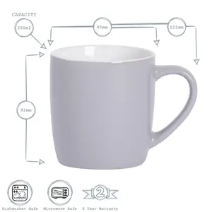 Argon Tableware - Coloured Coffee Mugs - 350ml - Pack of 6 - Grey