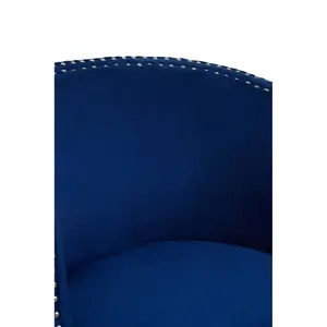 Interiors by Premier Blue Velvet Studded Chair, Easy to Clean Leather Armchair, Body Supportive Accent Chair