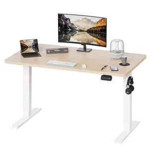 Hieronymus Electric Height Adjustable T-Shape Standing Desk Beige/White / White / 122 x 180 x 80 cm