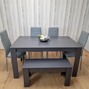 Dining Table and 4 Chairs With Bench Black Dark Grey 4 Grey Leather Chairs Wood Dining Set Furniture