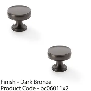 2 PACK - Round Fluted Door Knob - 32mm Diameter Dark Bronze Retro Cupboard Pull Handle