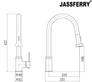 JASSFERRY Pull Out Kitchen Mixer Tap Chrome 360-degree Swivel Spout Pull Down Sprayer High Arc Sink Faucet