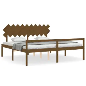 Berkfield Bed Frame with Headboard Honey Brown 200x200 cm Solid Wood