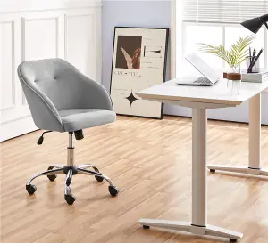 Yaheetech Height Adjustable Swivel Desk Chair with Castors and Armrests - Light Grey / Velvet