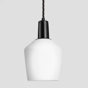 Industville Sleek Opal Glass Schoolhouse Pendant Light, 5.5 Inch, White, Black Holder