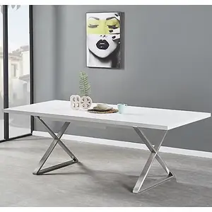 Mayline Extending White Dining Table With 6 Vesta Black Chairs