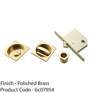 Complete Locking Sliding Pocket Door Pack - Polished Brass - Square Thumbturn WC