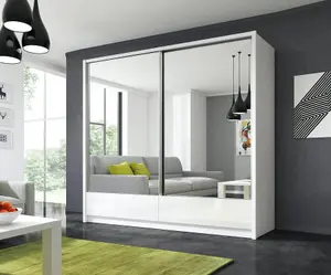 Aria II Mirrored Sliding Two Door Wardrobe 200cm in White Gloss