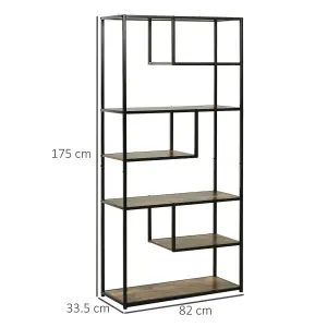 HOMCOM Wood Bookshelf Industrial Style 6 Tier Living Room Display Rack Organiser