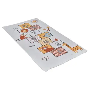 URBNLIVING 140cm Length Animal Hopscotch Rug Nursery Thick Soft Play Carpet Educational Fun Picnic Mat