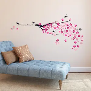 Swallows Pink Flowers Wall Stickers art Mural Children Decor Paper (Reusable) Stock Clearance