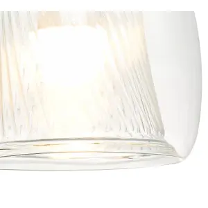 Modern Double Clear Glass Rounded Pendant Light Shade with Inner Ribbed Detail