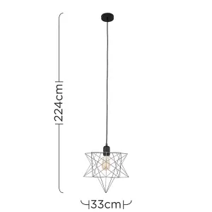 ValueLights Black Ceiling Pendant Light Fitting With Grey Geometric Star Shade - Complete With 4w LED Filament Bulb In Warm White