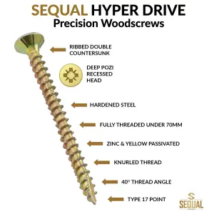 SEQUAL Hyper Drive Wood Screws, Self Countersinking Head, With Knurled Thread, M3.5x25mm(Box of 200)