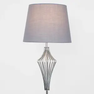 ValueLights Jaspa Polished Chrome Metal Wire Geometric Diamond Design Floor Lamp with Grey Shade