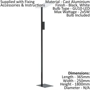 Floor Lamp Light Black Slim Stem Shade Flat Square Bulb GU10 2x5W Included