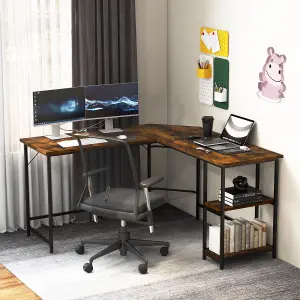 Costway L-Shaped Computer Desk Corner Computer Gaming Desk w/ 2-tier Shelves