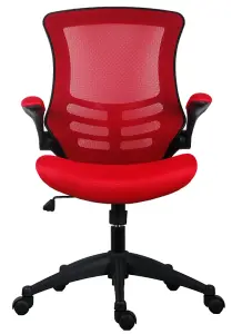 Rainbow Zebra Red Mesh Office Chair with Black Base and Folding Armrests