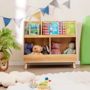 Costway 5-Cubby Kids Toy Storage Organizer Wooden Children Bookcase Bookshelf Cabinet