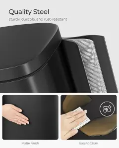 SONGMICS Rubbish Trash Can, Kitchen Bin, Pedal Bin, Trash Bin, Soft-Close Lid and Inner Bucket, Steel, Black