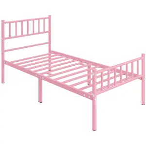 Yaheetech Pink 3ft Single Metal Bed Frame with Slatted Headboard and Footboard