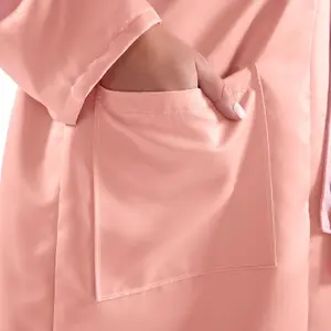 Luxury Satin Robe Womens Dressing Gown Ladies Soft Nightwear, Blush - L/XL